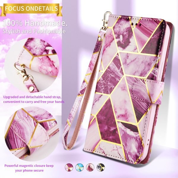 Marble Wallet Case For Apple iPhone 14 Card Holder Leather Flip Cover (Purple) - Image 6