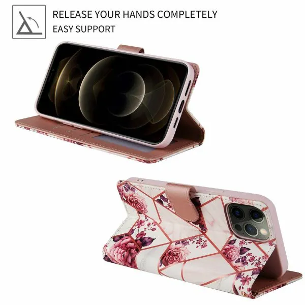 Marble Wallet Case For Apple iPhone 14 Plus Card Holder Leather Flip Cover (Pink) - Image 6