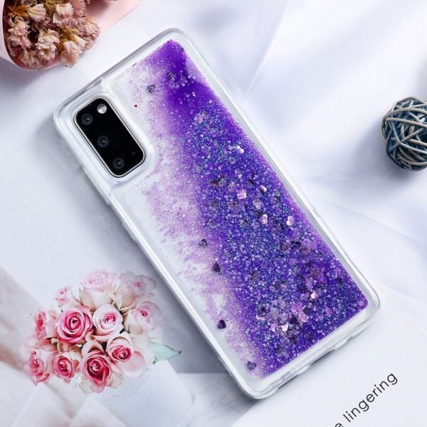 Samsung Galaxy S21 5G Smart Shockproof Dynamic Liquid Bumper Glitter Stars Case Cover (Purple) - Image 4