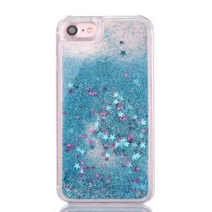 For Apple iPhone 7 Plus / 8 Plus Blue Clear Gel Case Heavy Duty Shockproof Liquid Glitter TPU Silicone Back Cover