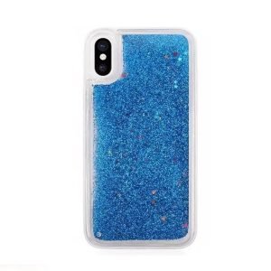 For Apple iPhone X / XS Blue Clear Gel Case Heavy Duty Shockproof Liquid Glitter TPU Silicone Back Cover
