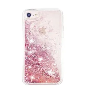 For Apple iPhone 7 Plus / 8 Plus Pink Clear Gel Case Heavy Duty Shockproof Liquid Glitter TPU Silicone Back Cover