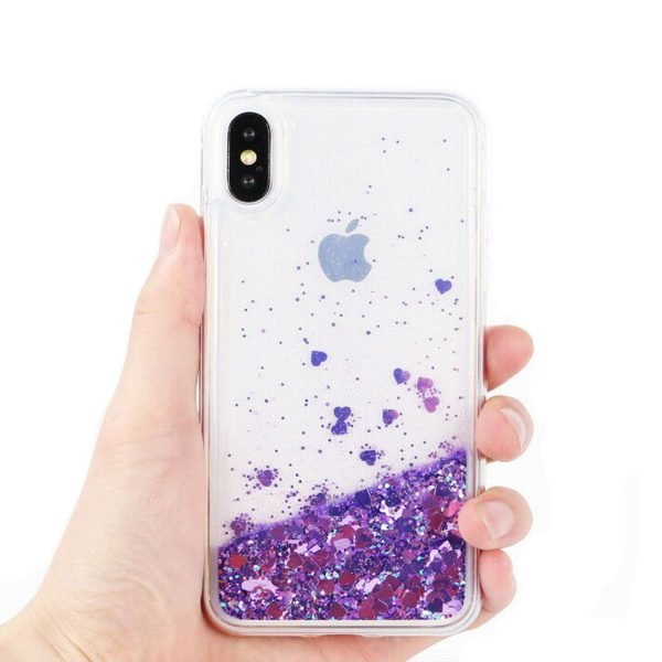 For Apple iPhone XR Purple Clear Gel Case Heavy Duty Shockproof Liquid Glitter TPU Silicone Back Cover