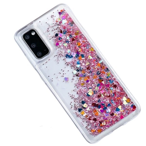 Samsung Galaxy S21 5G Smart Shockproof Dynamic Liquid Bumper Glitter Stars Case Cover (Pink)