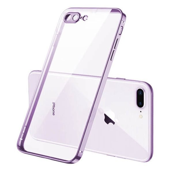 Electro Plating Clear Case For Apple iPhone 8 Shockproof Tough Heavy Duty Back Cover (Purple)