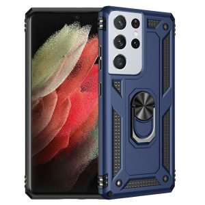 Samsung Galaxy S21 Ultra 5G Case Magnetic Ring Rugged Shockproof Kickstand Case Heavy Duty Protective Back Cover (Blue)