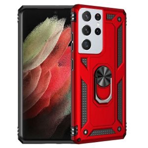 Samsung Galaxy S21 Ultra 5G Case Magnetic Ring Rugged Shockproof Kickstand Case Heavy Duty Protective Back Cover (Red)