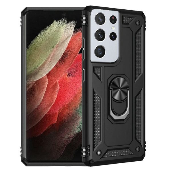 Samsung Galaxy S21 Ultra 5G Case Magnetic Ring Rugged Shockproof Kickstand Case Heavy Duty Protective Back Cover (Black)