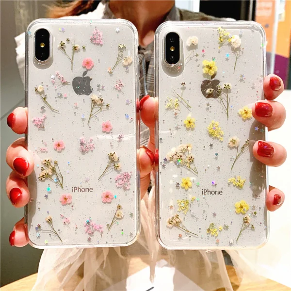 For Apple iPhone 11 Pro Smart Shockproof Dry Flower Glitter TPU Cover Case (Yellow) - Image 5