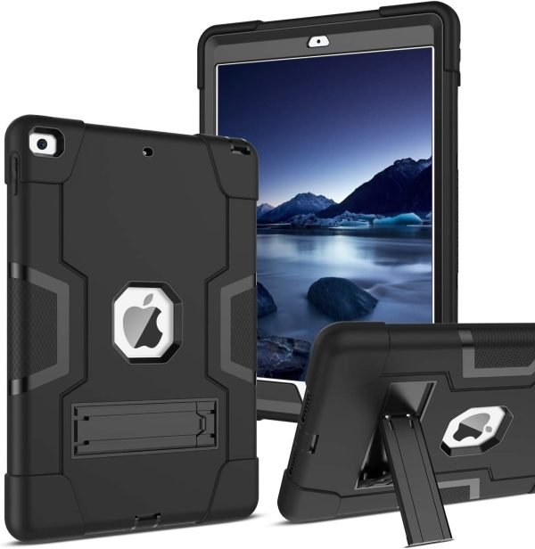 Apple iPad Mini 5 Gen Generation 7.9 inch 2019 Hybrid Fancy Kickstand 3 in 1 Shockproof Heavy Duty Hybrid Hard PC Cover Full Body Protective Case (Black)
