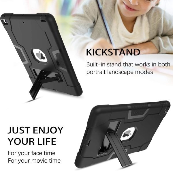 Apple iPad 10th Gen Generation 10.9 inch 2022 Hybrid Fancy Kickstand 3 in 1 Shockproof Heavy Duty Hybrid Hard PC Cover Full Body Protective Case (Black)
