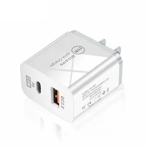 25W Fast Charger Dual Port USB + PD Wall Charger Adapter For Phone Tab iPad iPhone Samsung Huawei Xiaomi Oneplus (White)