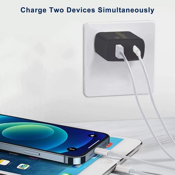 25W Fast Charger Dual Port USB + PD Wall Charger Adapter For Phone Tab iPad iPhone Samsung Huawei Xiaomi Oneplus (White)