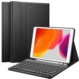 Apple iPad 7th Gen Generation 10.2 inch 2019 Wireless Bluetooth Keyboard Case, Folio Leather Smart Stand Cover