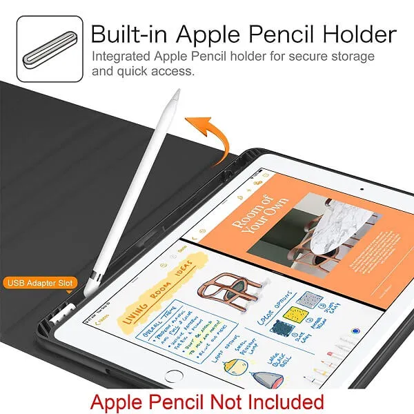 Apple iPad 7th Gen Generation 10.2 inch 2019 Wireless Bluetooth Keyboard Case, Folio Leather Smart Stand Cover