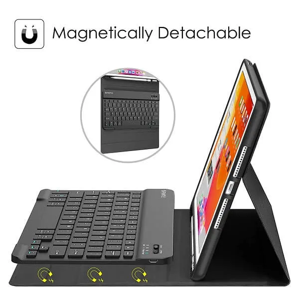 Apple iPad 7th Gen Generation 10.2 inch 2019 Wireless Bluetooth Keyboard Case, Folio Leather Smart Stand Cover
