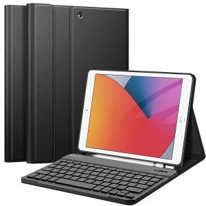 Apple iPad 8th Gen Generation 10.2 inch 2020 Wireless Bluetooth Keyboard Case, Folio Leather Smart Stand Cover With Pencil Holger