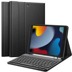 Apple iPad 9th Gen Generation 10.2 inch 2021 Wireless Bluetooth Keyboard Case, Folio Leather Smart Stand Cover With Pencil Holger