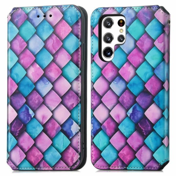 CaseNeo For Samsung Galaxy S23 Ultra 5G Leather Wallet Flip Case With RFID Blocking Credit Card Holder Slots Cover – Purple Scales - Image 4