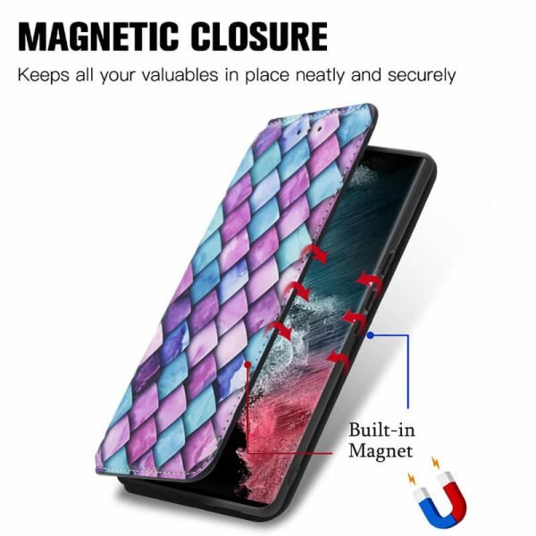 CaseNeo For Samsung Galaxy S23 Ultra 5G Leather Wallet Flip Case With RFID Blocking Credit Card Holder Slots Cover – Purple Scales - Image 3