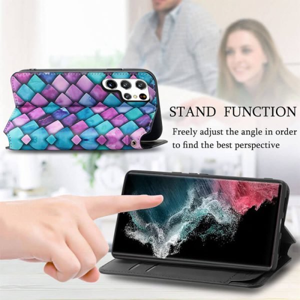 CaseNeo For Samsung Galaxy S23 Ultra 5G Leather Wallet Flip Case With RFID Blocking Credit Card Holder Slots Cover – Purple Scales - Image 2