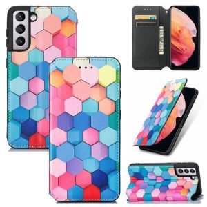 CaseNeo For Samsung Galaxy S23 Plus 5G Leather Wallet Flip Case With RFID Blocking Credit Card Holder Slots Cover – Colored Squares