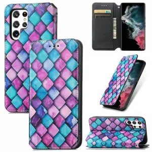 CaseNeo For Samsung Galaxy S23 Ultra 5G Leather Wallet Flip Case With RFID Blocking Credit Card Holder Slots Cover – Purple Scales