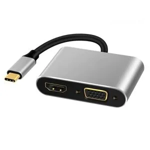 Premium USB Type C To 4K HDMI-compatible VGA Adapter Type C Hub for Laptop MacBook Pro Air Dell Monitor Projector (Silver)