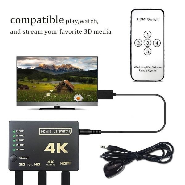 Ultra HD 4K HDMI Splitter 5 Port 3D 4K*2K Video Switch Switcher Multi HDMI HUB Remote - Image 7