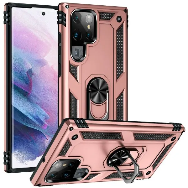 Samsung Galaxy S23 Ultra 5G Magnetic Ring Rugged Shockproof Case Heavy Duty Protective Back Cover (Rose Gold)