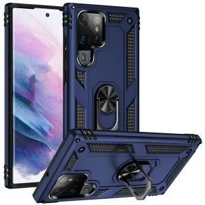 Samsung Galaxy S23 Ultra 5G Magnetic Ring Rugged Shockproof Case Heavy Duty Protective Back Cover (Blue)