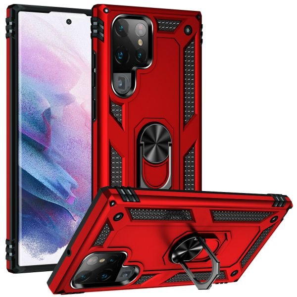 Samsung Galaxy S23 Ultra 5G Magnetic Ring Rugged Shockproof Case Heavy Duty Protective Back Cover (Red)