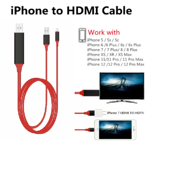 1080P Lightning to HDMI Cable Adapter Sync Audio Video Charge Port Connector For Apple iPhone iPad to HD TV /Projector /Monitor