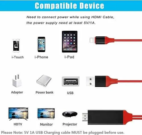 1080P Lightning to HDMI Cable Adapter Sync Audio Video Charge Port Connector For Apple iPhone iPad to HD TV Projector Monitor