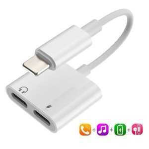 2 in 1 Dual Lightning Adapter & Splitter, Replacement iPhone Dongle Converter Cable Headphone Music+Charge+Call+Volume Control Compatible for iPhone 14 1312Pro11XSXRX 87 iPad