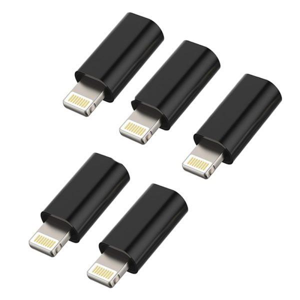 [5 Pack] USB Type C Female to Lightning Male Adapter Charger Adaptor Charging Converter for Apple iPhone 14 13 12 11 Pro Max Plus XR XS X SE 7 8 6S 6 Plus (Black)