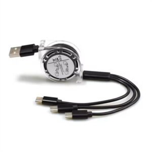 Fast Charging Cables With 8 Pin / Type C /Micro USB Port Connectors Is 3 In 1 Compatible With Cell Phones & Tablets (Black)