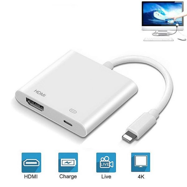 Lightning to HDMI Adapter for iPhone to TV, iPhone to HDMI Adapter 1080P Digital AV Adapter Screen Connector Cable with Charging Port for iPhone iPad to HDTVProjectorMonitor