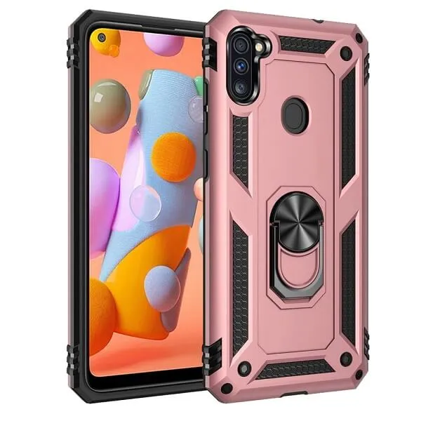 Samsung Galaxy A11 Shockproof Magnetic Car Mount Ring Case Cover (Rose Gold)
