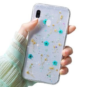 Samsung Galaxy A30 Smart Shockproof Dry Flower Glitter TPU Cover Case (Blue)