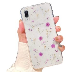 Samsung Galaxy A30 Smart Shockproof Dry Flower Glitter TPU Cover Case (Purple)