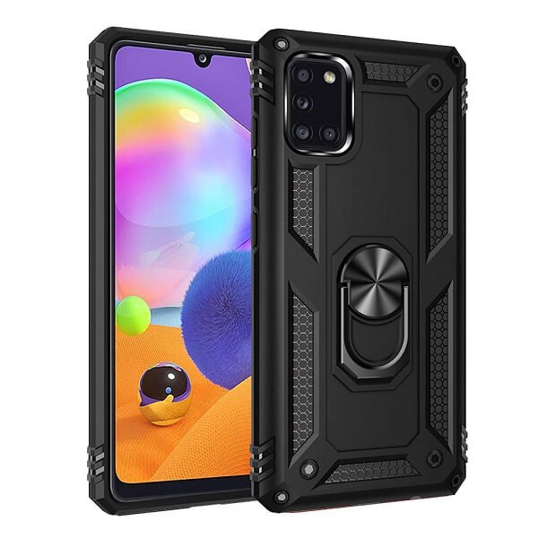 Samsung Galaxy A31 Shockproof Magnetic Car Mount Ring Case Cover (Black)