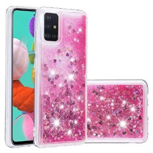 Samsung Galaxy A51 Smart Shockproof Dynamic Liquid Bumper Glitter Stars Case Cover (Pink)
