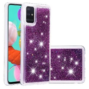 Samsung Galaxy A51 Smart Shockproof Dynamic Liquid Bumper Glitter Stars Case Cover (Purple)