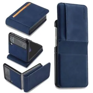 Samsung Galaxy Z Flip 3 Forwenw Wallet Leather Card Holder Flip Protective Shockproof Case Cover (Blue)