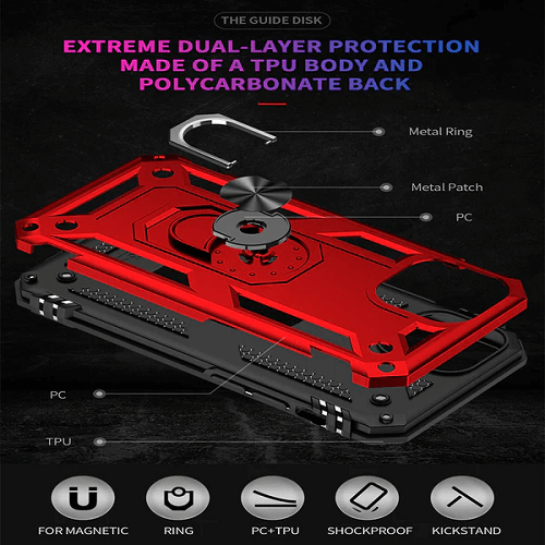Apple iPhone 13 Magnetic Ring Rugged Shockproof Case Heavy Duty Protective Back Cover (Red)