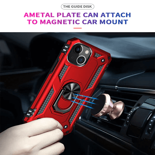 Apple iPhone 13 Magnetic Ring Rugged Shockproof Case Heavy Duty Protective Back Cover (Red)