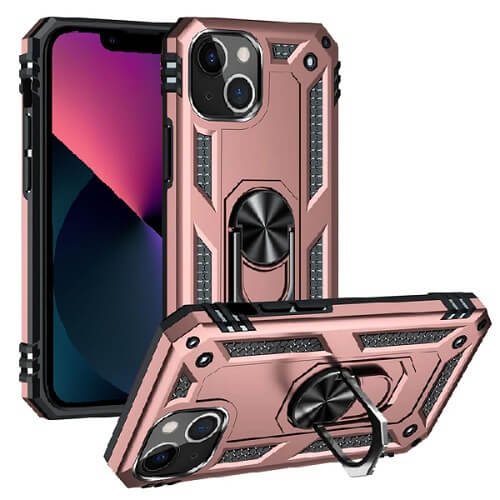 Apple iPhone 13 Magnetic Ring Rugged Shockproof Case Heavy Duty Protective Back Cover (Rose Gold)