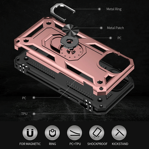 Apple iPhone 13 Magnetic Ring Rugged Shockproof Case Heavy Duty Protective Back Cover (Rose Gold)