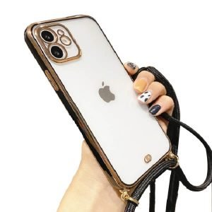 For Apple iPhone 11 Pro Luxury Stream Electro Plating With Chain Elegant Case Cover (Black)